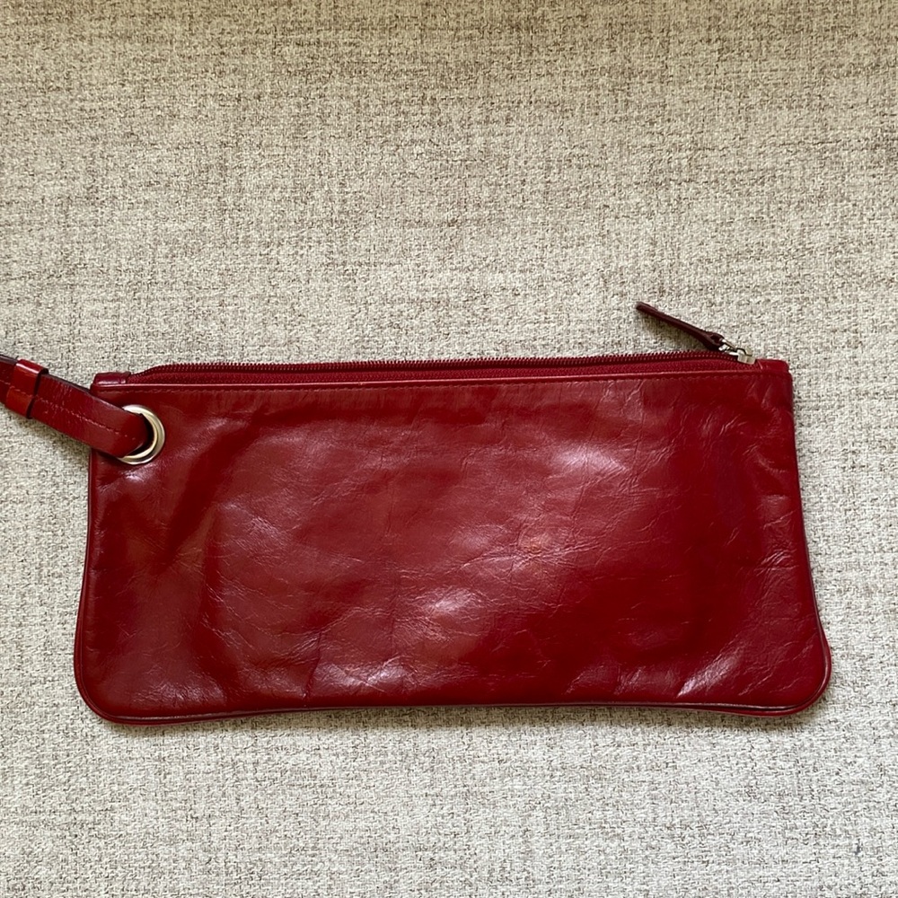 Classic Red Leather Wristlet Clutch